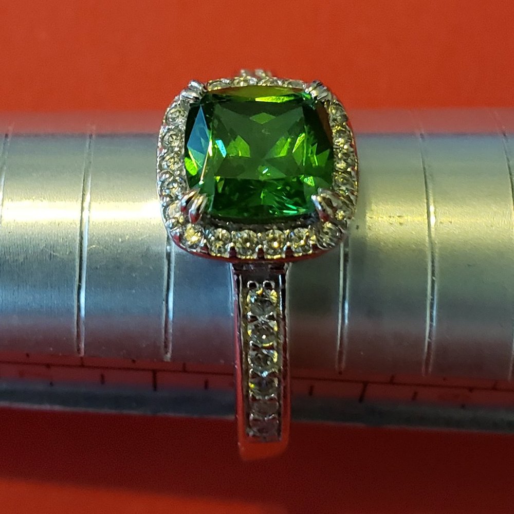 925 Lab Created Emerald Diamond Ring - image 4